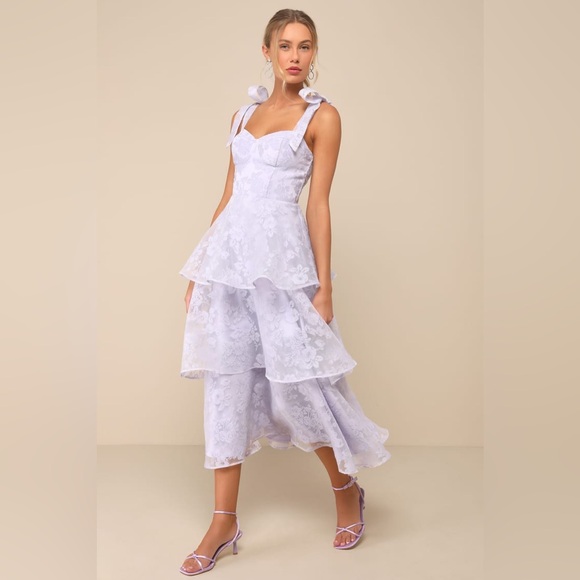 Lulus Glamorous Sweetie Lavender Burnout Tie-Strap Bustier Midi Dress Medium - Picture 1 of 13
